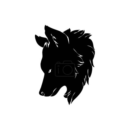 Illustration for Wolf logo silhouettes isolated on white background. Business logo, sticker, print or tattoo design vector illustration. Pagan totem, wiccan familiar spirit art. Vector illustration. - Royalty Free Image