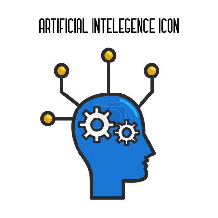 Téléchargez les illustrations : Icône technique, Cerveau technologique à puce IA, Intelligence artificielle, Symbole de design plat simple, Isolé sur fond blanc, Illustration vectorielle - en licence libre de droit