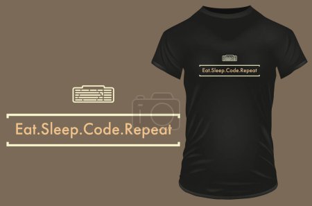 Illustration for Eat, sleep, code, repeat. Inspirational motivational quote with silhouette of keyboard. Vector illustration for tshirt, website, print, clip art, poster and print on demand merchandise. - Royalty Free Image