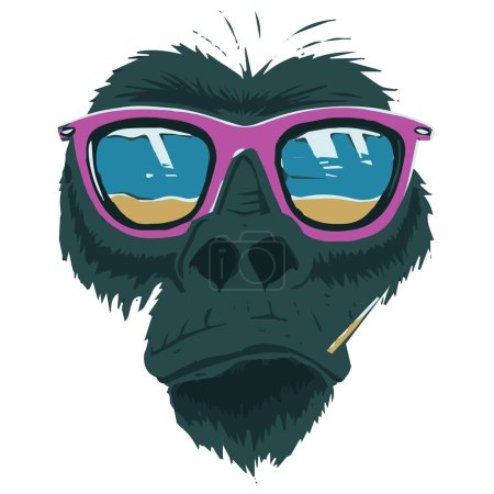 Illustration for Funny gorilla with sunglasses enjoying at the beach. Vector illustration for tshirt, website, print, clip art, poster and print on demand merchandise. - Royalty Free Image