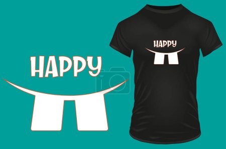 Illustration for Word Happy with a cute two teeth smile face. Vector illustration for tshirt, website, print, clip art, poster and print on demand merchandise. - Royalty Free Image