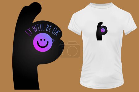 Illustration for It will be ok. Okay hand gesture with a cute happy smiley face. Vector illustration for tshirt, website, print, clip art, poster and print on demand merchandise. - Royalty Free Image