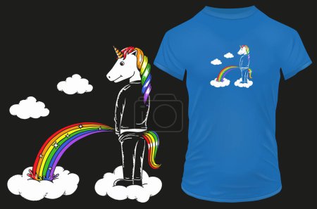 Illustration for Funny colorful unicorn pissing. Vector illustration for tshirt, website, print, clip art, poster and print on demand merchandise. - Royalty Free Image