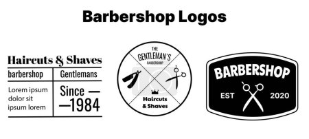 Illustration for Set of vintage barbershop emblems, labels, badges, logos. Layered. Text is on separate layer. Isolated on white background. Vector Illustration. - Royalty Free Image