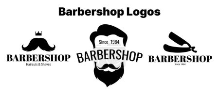 Illustration for Set of vintage barbershop emblems, labels, badges, logos. Layered. Text is on separate layer. Isolated on white background. Vector Illustration. - Royalty Free Image