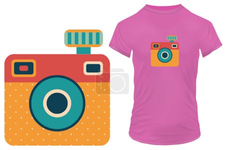 Illustration for Retro film camera in cartoon style. Vector illustration for tshirt, website, print, clip art, poster and print on demand merchandise. - Royalty Free Image