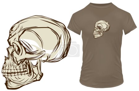 Illustration for Vintage skull sketch side profile. Vector illustration for tshirt, website, print, clip art, poster and print on demand merchandise. - Royalty Free Image