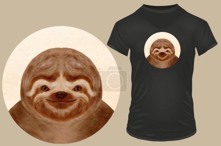 Illustration for Cute sloth head in vintage watercolor sketch style. Vector illustration for tshirt, website, print, clip art, logo, icon, poster and print on demand merchandise. - Royalty Free Image