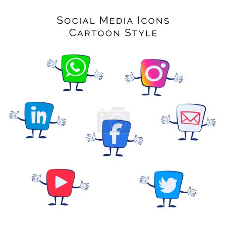 Illustration for RWP, Pakistan. 21 12 2020. Icon set of popular social media applications in cute greeting cartoon style. Modern icons design on white background for websites, applications, banners. Vector Set EPS 10 - Royalty Free Image