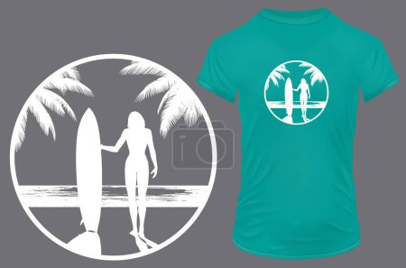 Illustration for T-shirt print design template with beach surf - Royalty Free Image