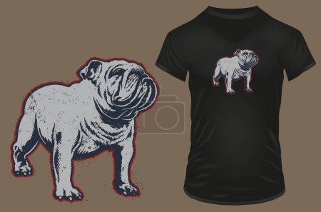 Téléchargez les illustrations : T-shirt avec vecteur d'illustration bulldog - en licence libre de droit