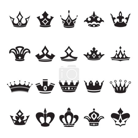 Téléchargez les illustrations : Couronne royale icônes ensemble, style simple - en licence libre de droit