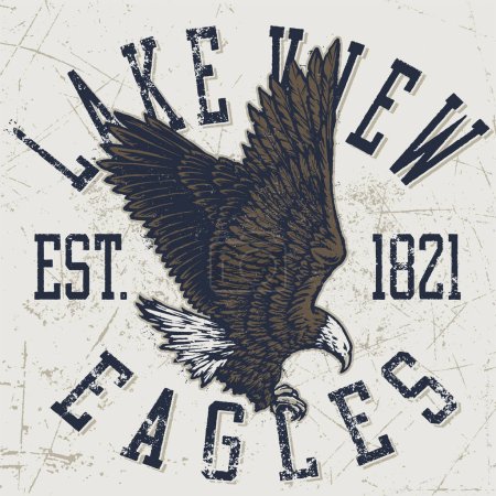 Illustration for Vector illustration of lake view eagles print - Royalty Free Image