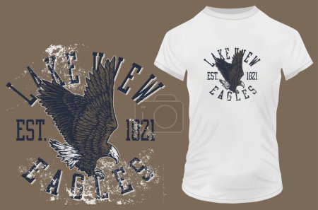 Illustration for Vector illustration of lake view eagles print - Royalty Free Image