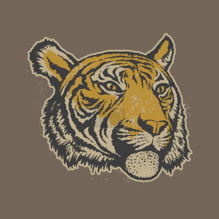 Ilustración de Vintage grungy mascota cabeza de animal tigre. Ilustración vectorial para camiseta, sitio web, impresión, clip art, póster e impresión a la carta de mercancías. - Imagen libre de derechos
