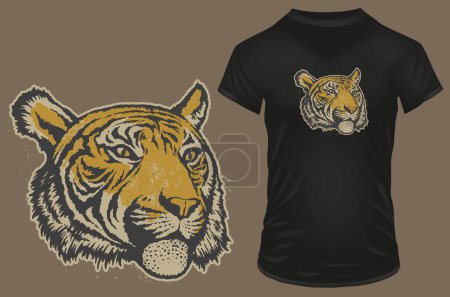 Illustration for Vintage grungy tiger animal head mascot. Vector illustration for tshirt, website, print, clip art, poster and print on demand merchandise. - Royalty Free Image