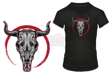 Téléchargez les illustrations : T-shirt crâne de taureau - design imprimé chemise - en licence libre de droit