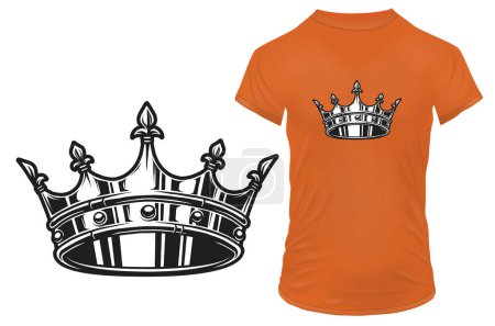 Téléchargez les illustrations : Stylisé couronne icône t-shirt design, illustration vectorielle - en licence libre de droit