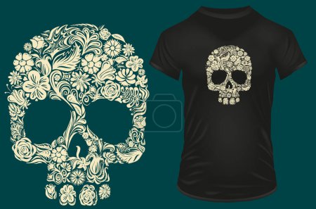 Illustration for Skull with roses. vector illustration for tattoo - Royalty Free Image