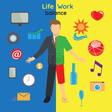 Illustration for Work life balance flat design concept, vector illustration - Royalty Free Image