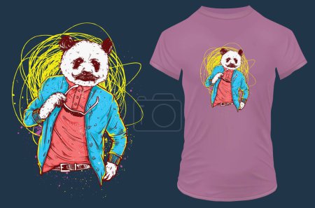 Téléchargez les illustrations : T-shirt imprimé PANDA MAN, illustration vectorielle - en licence libre de droit