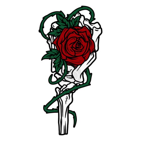 Illustration for Skeleton hand and rose. vector illustration. - Royalty Free Image