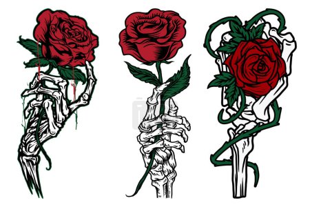 Illustration for Skeleton hands and roses. vector illustration. - Royalty Free Image