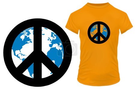 Téléchargez les illustrations : T-shirt avec logo de paix design d'impression. illustration vectorielle. - en licence libre de droit