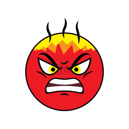 Illustration for Emoji red angry face vector. Emojis emoticon mad, evil, angry and cruel red icon collection isolated in white background for graphic elements design. Vector illustration - Royalty Free Image