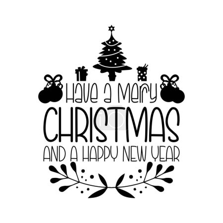 Illustration for Have a merry Christmas background. Xmas ornaments tree decoration wishing card design. Christmas silhouette. Template for laser or paper cutting, printing on T-shirts, mugs. Vector illustration. - Royalty Free Image
