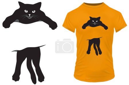 Illustration for Funny cute angry black cat in torn cloth with empty copy space. Vector illustration for tshirt, website, print, clip art, poster and print on demand merchandise. - Royalty Free Image