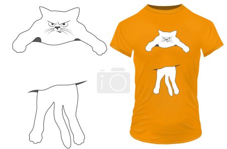 Illustration for Funny cute angry black cat in torn cloth with empty copy space. Vector illustration for tshirt, website, print, clip art, poster and print on demand merchandise. - Royalty Free Image