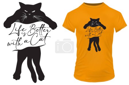 Illustration for Keep calm and love cats. Funny quote with a cute angry black cat. Vector illustration for tshirt, website, print, clip art, poster and print on demand merchandise. - Royalty Free Image