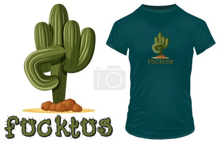 Illustration for Funny cactus plant showing middle finger hand gesture. Vector illustration for tshirt, website, print, clip art, poster and print on demand merchandise. - Royalty Free Image