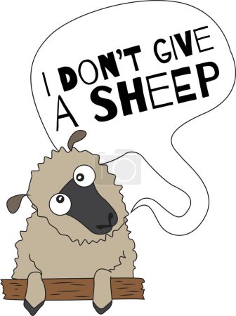 Illustration for Cute funny sheep cartoon with a funny quote I don't give a sheep. Vector illustration for tshirt, website, print, clip art, poster and print on demand merchandise. - Royalty Free Image