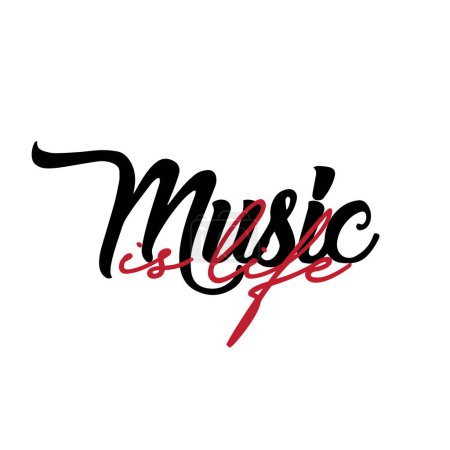 Illustration for Music is life. Inspirational motivational quote. Vector illustration for tshirt, website, print, clip art, poster and print on demand merchandise. - Royalty Free Image