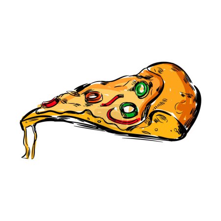 Ilustración de Rebanada de pizza con queso goteando. Ilustración vectorial. Ilustración de clip vectorial con pinceladas simples. - Imagen libre de derechos