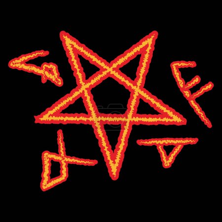Ilustración de Pentagrama Pentáculo Wicca Star, tatuaje satánico signos ocultos y símbolos místicos. Ilustración vectorial para camiseta, sitio web, impresión, clip art, póster e impresión a la carta de mercancías - Imagen libre de derechos