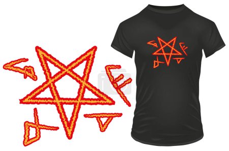 Ilustración de Pentagrama Pentáculo Wicca Star, tatuaje satánico signos ocultos y símbolos místicos. Ilustración vectorial para camiseta, sitio web, impresión, clip art, póster e impresión a la carta de mercancías - Imagen libre de derechos