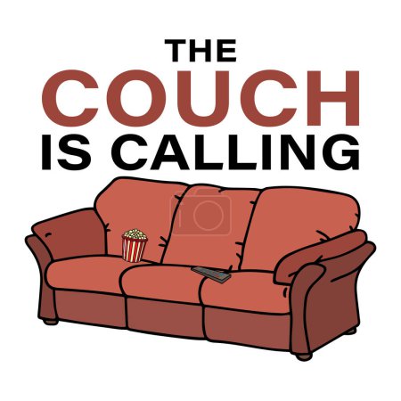 Illustration for The couch is calling for a movie. Funny vector illustration for tshirt, website, print, clip art, poster and print on demand merchandise. - Royalty Free Image