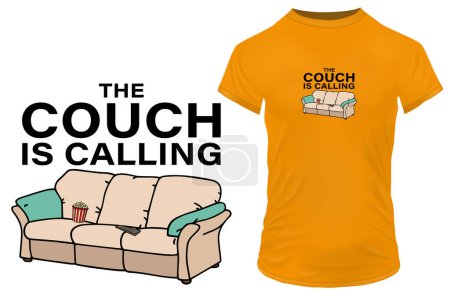 Illustration for The couch is calling for a movie. Funny vector illustration for tshirt, website, print, clip art, poster and print on demand merchandise. - Royalty Free Image