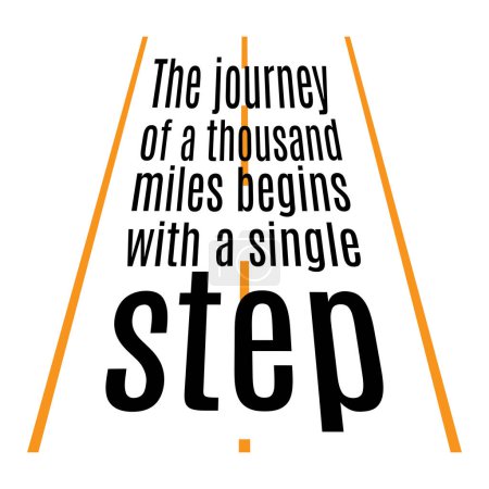 Illustration for The journey of a thousand miles begins with a single step. Inspirational motivational quote. Vector illustration for tshirt, website, print, clip art, poster and print on demand merchandise. - Royalty Free Image