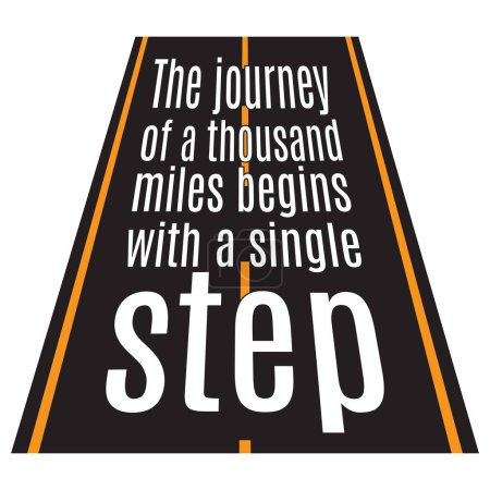Illustration for The journey of a thousand miles begins with a single step. Inspirational motivational quote. Vector illustration for tshirt, website, print, clip art, poster and print on demand merchandise. - Royalty Free Image