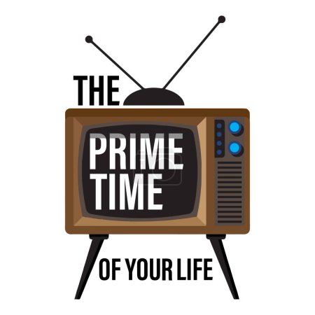 Illustration for The prime time of your life. Vintage tv with a funny quote. Vector illustration for tshirt, website, print, clip art, poster and print on demand merchandise. - Royalty Free Image