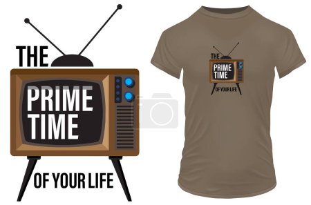 Illustration for The prime time of your life. Vintage tv with a funny quote. Vector illustration for tshirt, website, print, clip art, poster and print on demand merchandise. - Royalty Free Image
