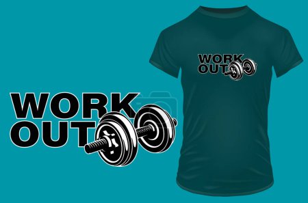 Illustration for Workout. Silhouette of a dumbell and an inspirational motivational quote. Vector illustration for tshirt, website, print, clip art, poster and print on demand merchandise. - Royalty Free Image