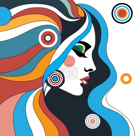 Illustration for Colourful portrait of a beautiful female. Avatar for a social network. March 8, International women's day. Decorative minimalistic vector flat illustration. - Royalty Free Image