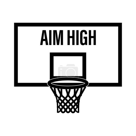 Illustration for Aim high. Inspirational motivational quote. Silhouette of basketball basket. Vector illustration for tshirt, website, print, clip art, poster and print on demand merchandise. - Royalty Free Image