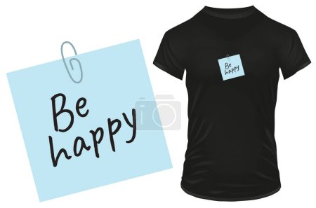 Illustration for Be happy. Inspirational motivational quote on sticky note silhouette. Vector illustration for tshirt, website, print, clip art, poster and print on demand merchandise. - Royalty Free Image