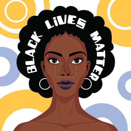 Illustration for Colorful art of a beautiful woman face for wall art frame. Multicultural African American society banner or poster. Black history month, Black lives matter cover. Vector Illustration - Royalty Free Image